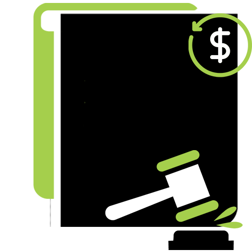 Law book icon with gavel and dollar sign